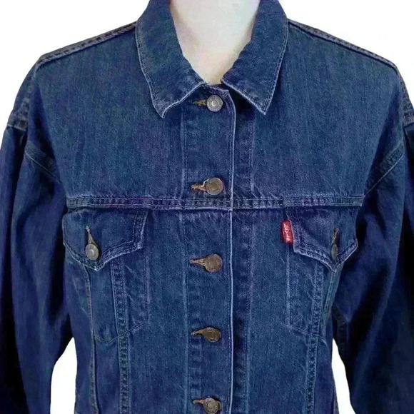 Levi's Premium Jean Jacket Waterless Technology w/Embroidered Message Size Small - Picture 8 of 9